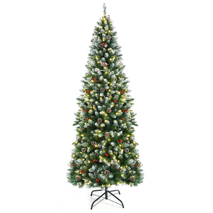 Pre-lit Artificial Pencil Christmas Tree with Pine Cones and Red Berries-7 ft, Green at Gallery Canada