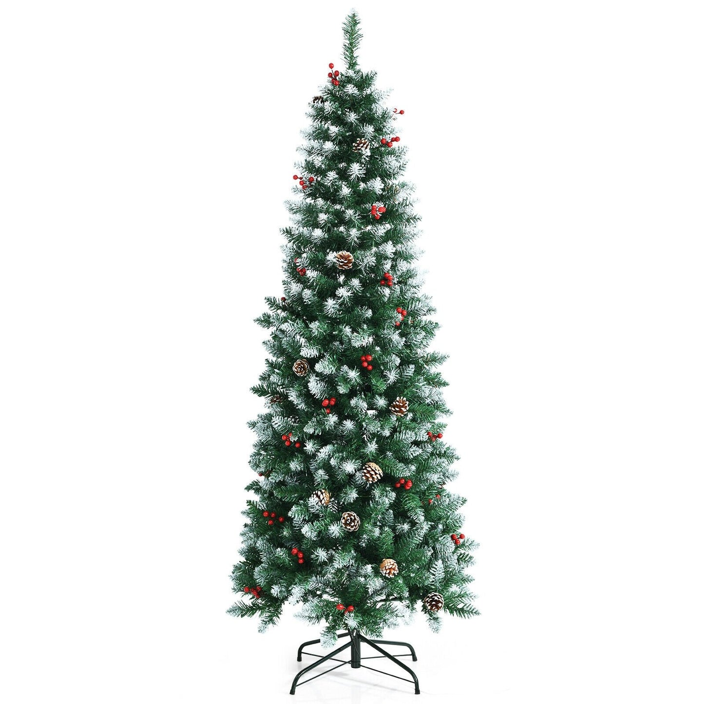 Pre-lit Artificial Pencil Christmas Tree with Pine Cones and Red Berries-6 ft, Green at Gallery Canada