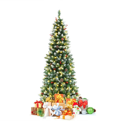Pre-lit Artificial Pencil Christmas Tree with Pine Cones and Red Berries-6 ft, Green at Gallery Canada