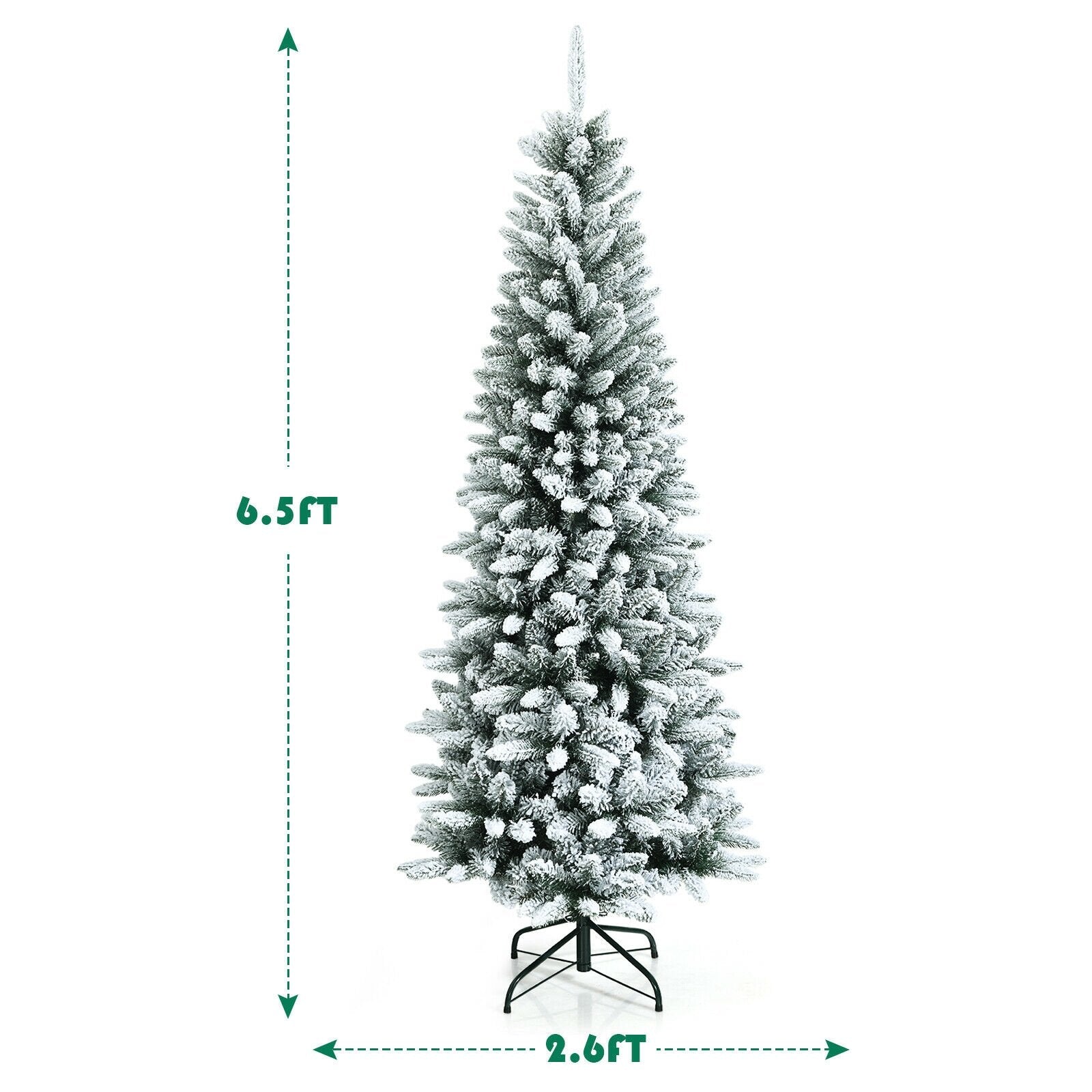 Snow-Flocked Hinged Artificial Christmas Pencil Tree with Mixed Tips-6.5 ft, White at Gallery Canada