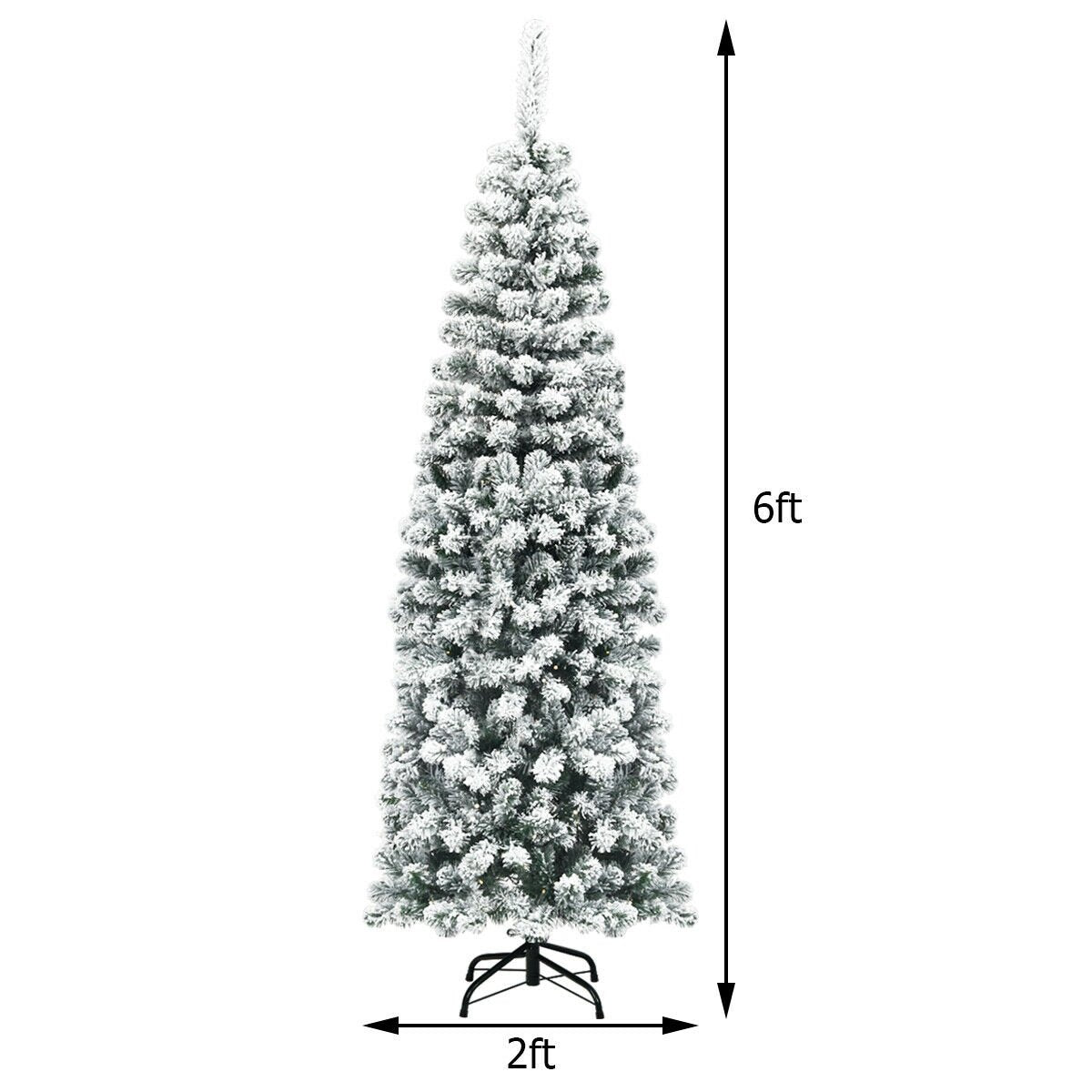 6 Feet Unlit Hinged Snow Flocked Artificial Pencil Christmas Tree with 500 Branch Tip, Green at Gallery Canada