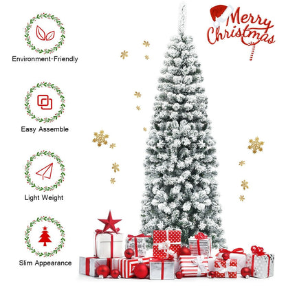 6 Feet Unlit Hinged Snow Flocked Artificial Pencil Christmas Tree with 500 Branch Tip, Green at Gallery Canada