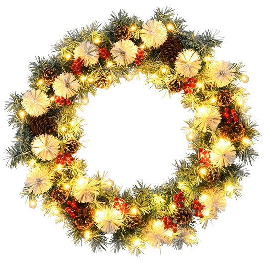30-Inch Pre-lit Flocked Artificial Christmas Wreath with Mixed Decorations, Green at Gallery Canada