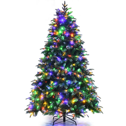 Pre-Lit Snowy Christmas Hinged Tree with Multi-Color Lights-7', Green at Gallery Canada