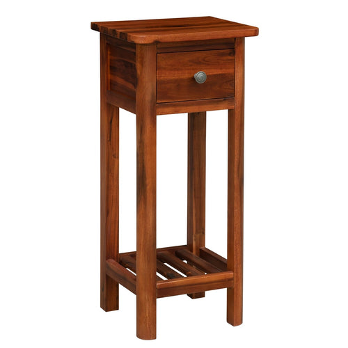 2 Tier End Bedside Table with Drawer Shelf, Brown