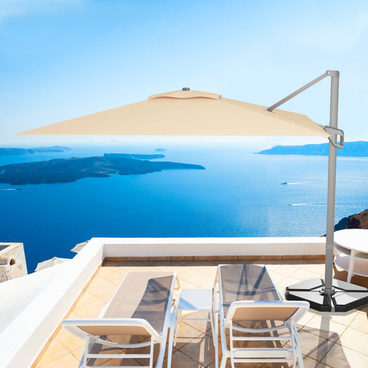 10x10 Feet Patio Cantilever Umbrella, Aluminum 360-Degree Rotation Tilt, Beige Outdoor Umbrellas Beige at Gallery Canada