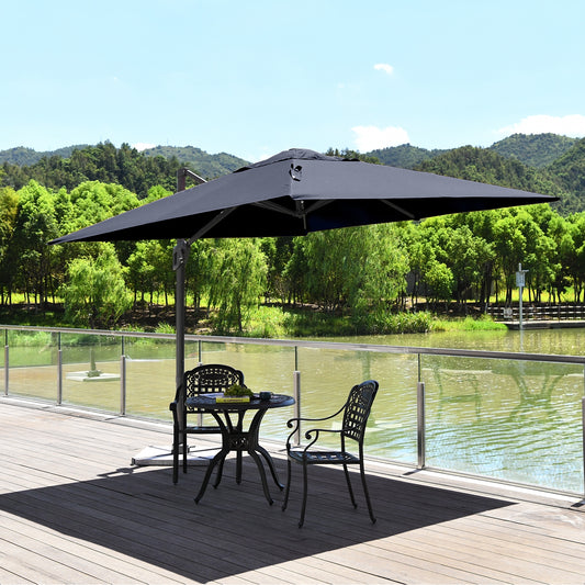 10 x 10 Feet Patio Offset Cantilever Umbrella, Aluminum 360-Degree Rotation Tilt, Navy Outdoor Umbrellas Navy at Gallery Canada