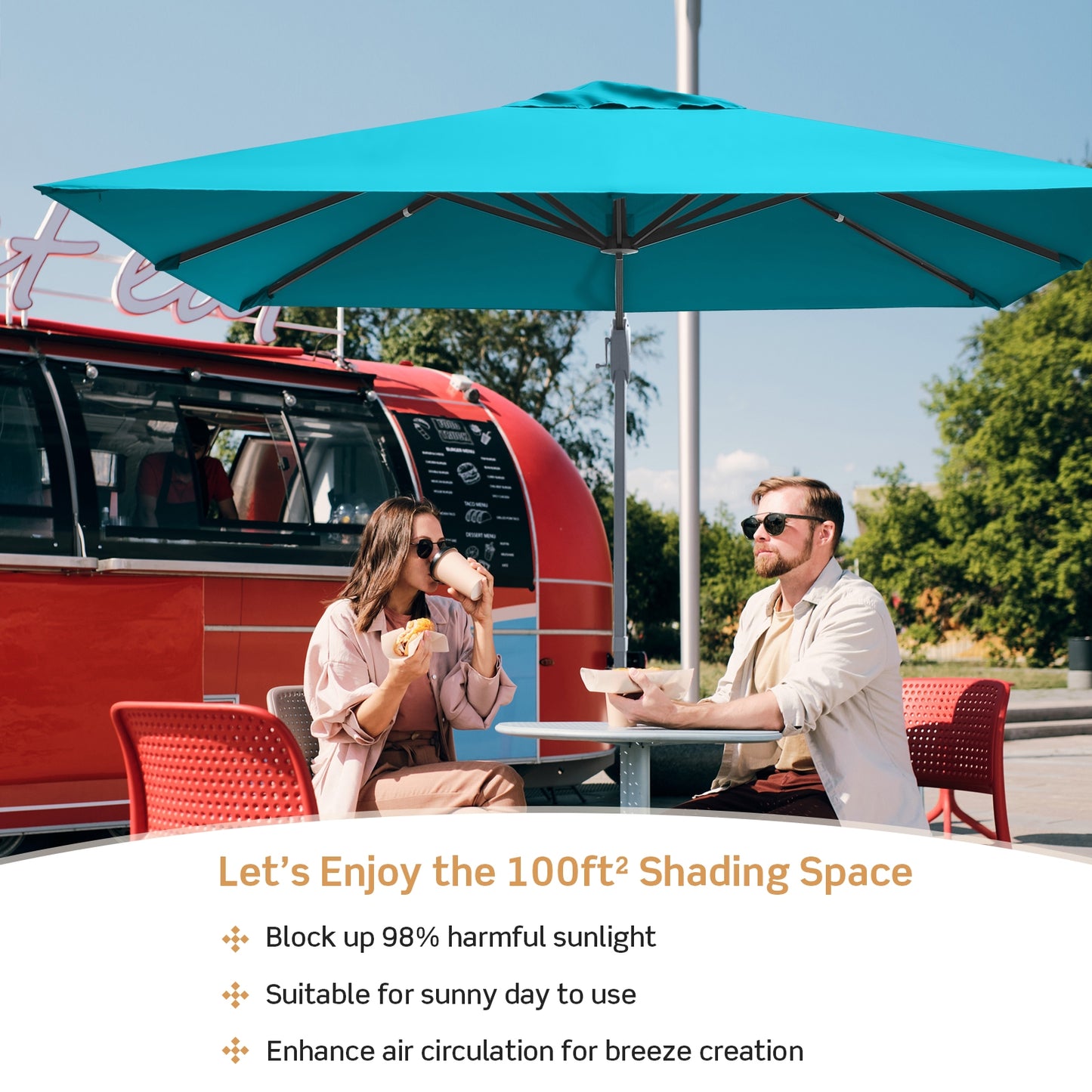 10 x 10 Feet Patio Offset Cantilever Umbrella with Aluminum 360-degree Rotation Tilt, Turquoise Outdoor Umbrellas at Gallery Canada