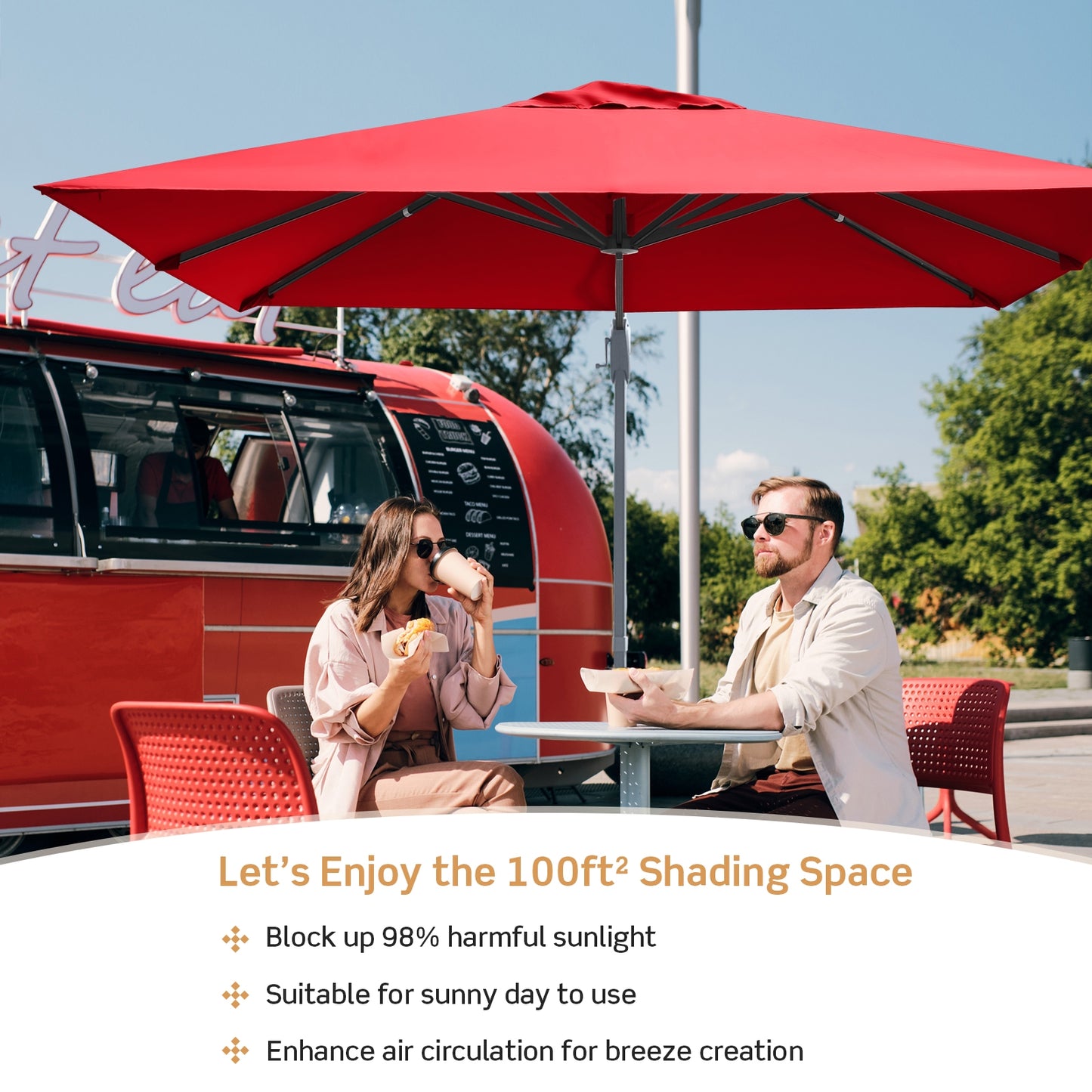 10 x 10 Feet Patio Offset Cantilever Umbrella, Aluminum 360 Rotation Tilt, Red Outdoor Umbrellas at Gallery Canada