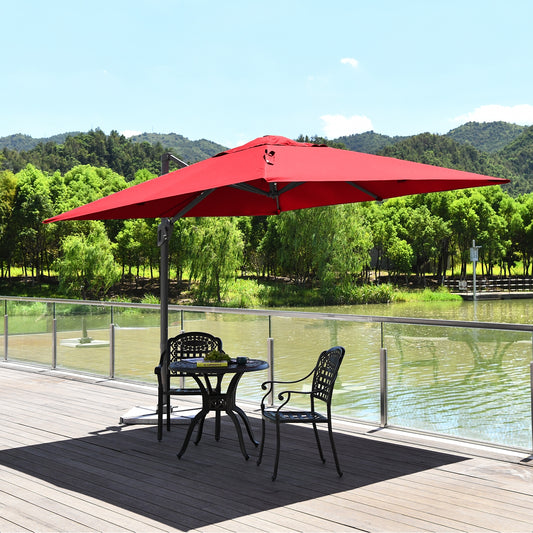 10 x 10 Feet Patio Offset Cantilever Umbrella, Aluminum 360 Rotation Tilt, Red Outdoor Umbrellas Red at Gallery Canada