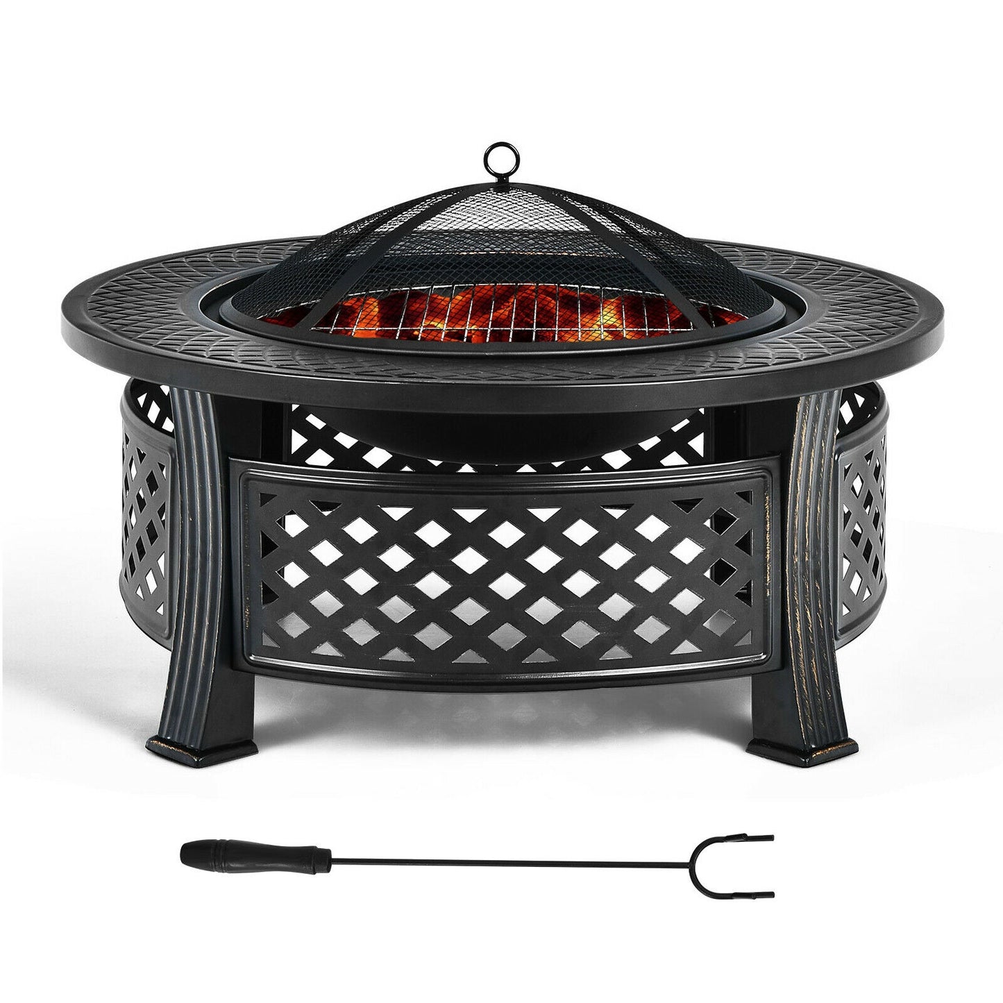 Outdoor Fire Pit with BBQ Grill and High-temp Resistance Finish, Black Fire Pits at Gallery Canada