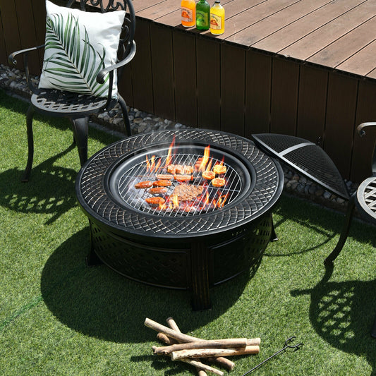 Outdoor Fire Pit With BBQ Grill, High-Temp Resistance Finish, Black Fire Pits Black at Gallery Canada