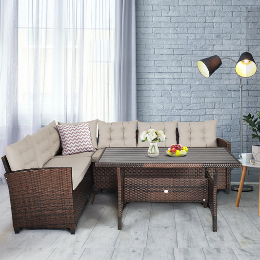 Hand-Woven Rattan Outdoor Sofa Set, 3 Pieces, Brown Outdoor Sectionals Brown at Gallery Canada