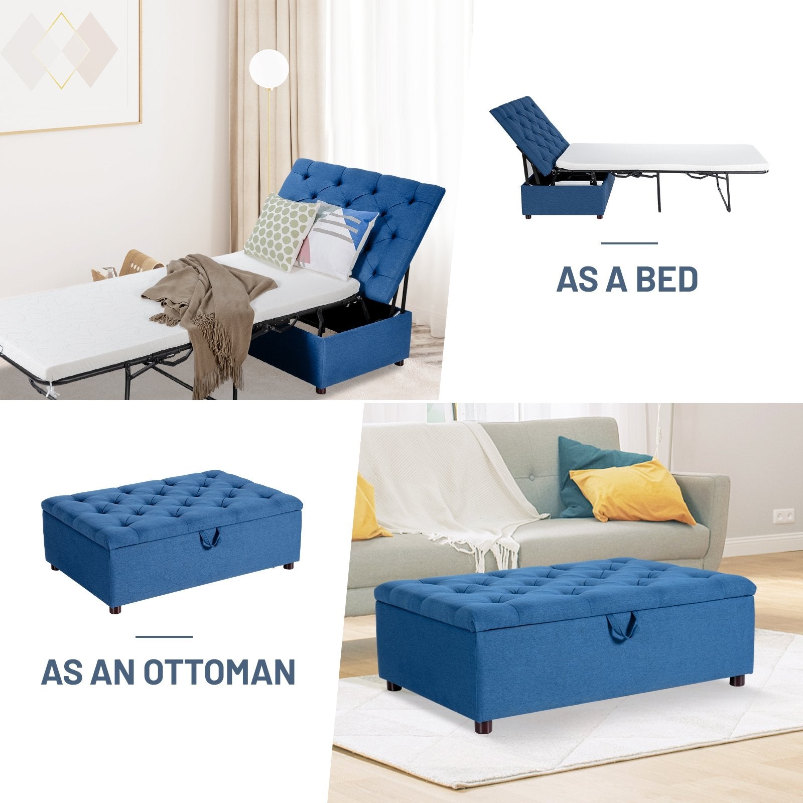 Folding Ottoman Sleeper Bed with Mattress for Guest Bed and Office Nap, Blue at Gallery Canada