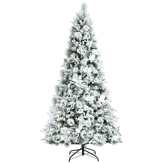 7 Feet Snow Flocked Christmas Tree with Poinsettia Flowers, White at Gallery Canada