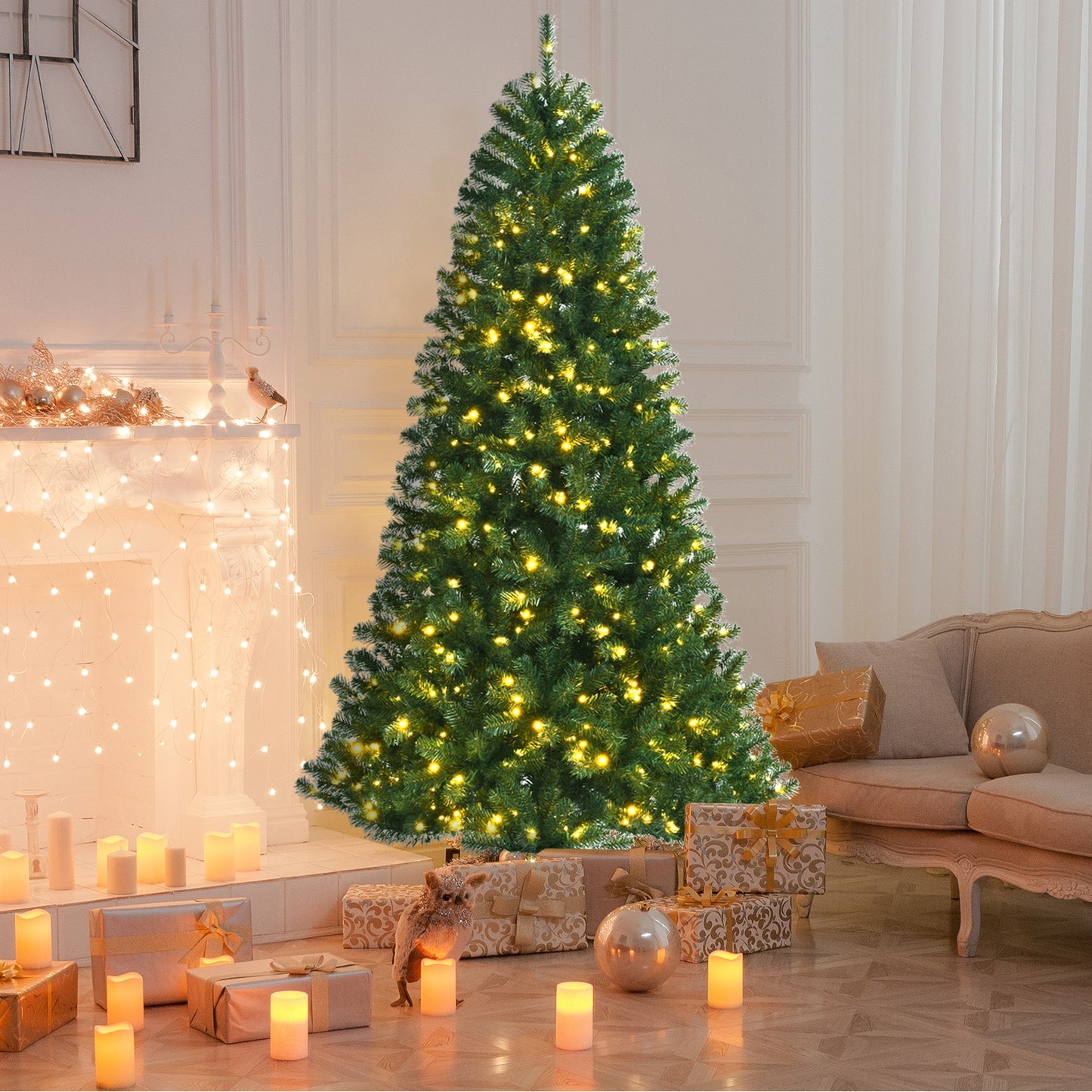 Artificial Hinged Christmas Tree, Remote LED Lights, 8', Green Christmas Tree at Gallery Canada