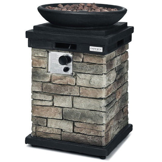 40000BTU Outdoor Propane Burning Fire Bowl Column Realistic Look Firepit Heater, Gray