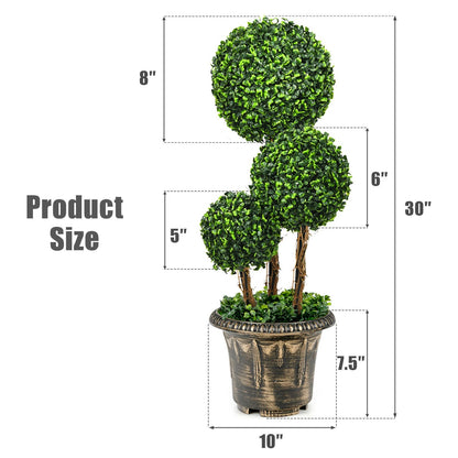 30 Inch Artificial Topiary Triple Ball Tree Indoor and Outdoor UV Protection, Green at Gallery Canada