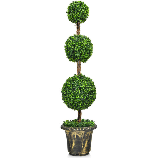 4 Feet Artificial Topiary Triple Ball Tree Plant, Green