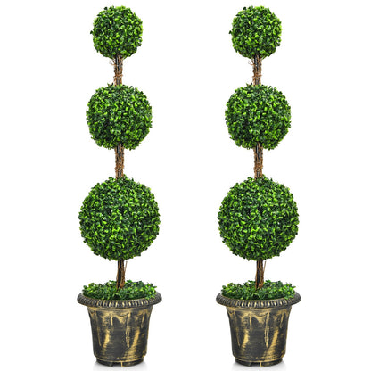 4 Feet Artificial Topiary Triple Ball Tree Plant, Green at Gallery Canada