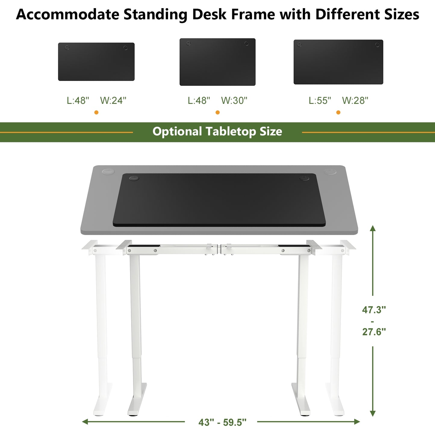 58" x 28" Universal Tabletop for Standard and Standing Desk Frame, Black Office Desks at Gallery Canada