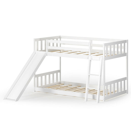 Twin Over Twin Bunk Wooden Low Bed with Slide Ladder for Kids at Gallery Canada