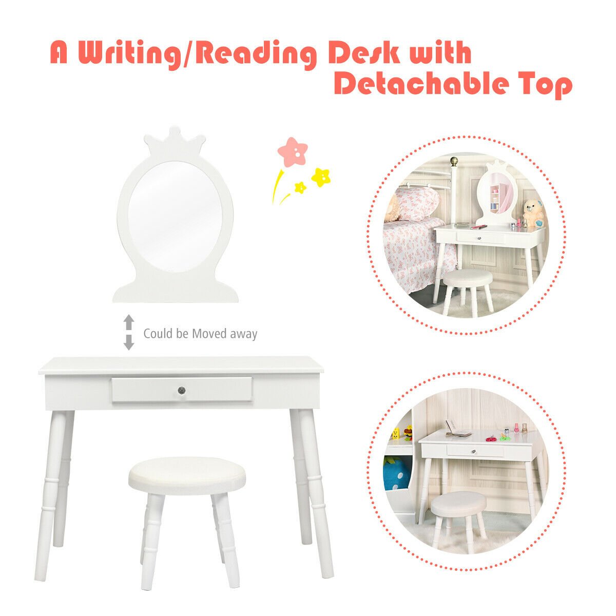Vanity Makeup Table & Chair Set Make Up Stool, White at Gallery Canada