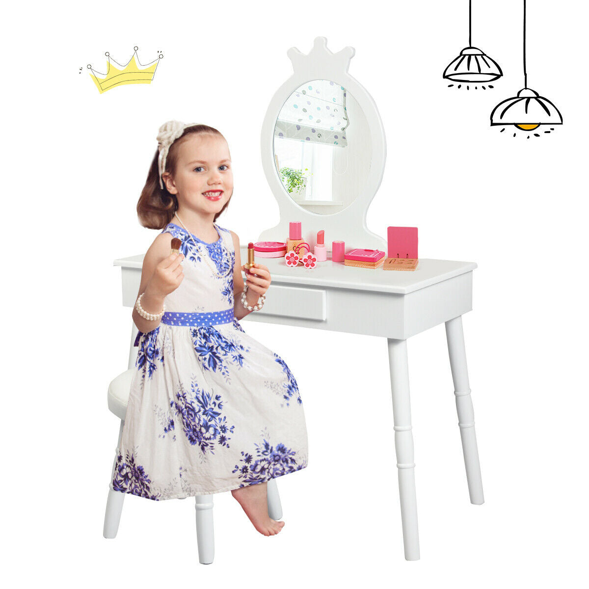 Vanity Makeup Table & Chair Set Make Up Stool, White Kids Vanities at Gallery Canada