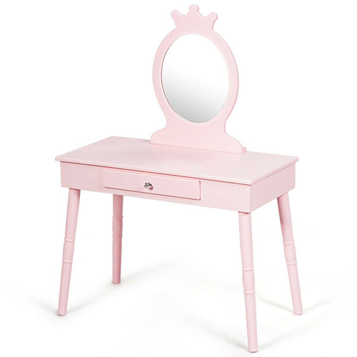 Kids Vanity Makeup Table and Chair Set Make Up Stool, Pink
