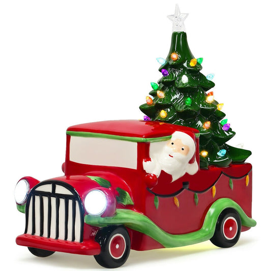 Pre-Lit Vintage Tabletop Ceramic Christmas Tree Truck with Battery, Red at Gallery Canada