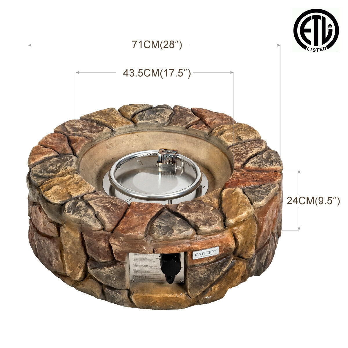 28 Inch Propane Gas Fire Pit Outdoor 40 000 BTU Stone, Brown Fire Pits at Gallery Canada