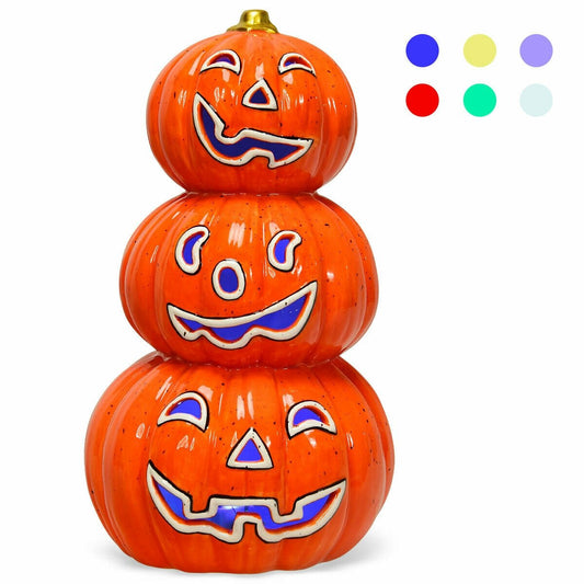 Halloween 3-Tier Color-Changing Lighted Ceramic Pumpkin Lantern, Orange at Gallery Canada