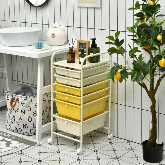 6 Drawer Rolling Storage Cart Organizer, Yellow File Cabinets Yellow at Gallery Canada