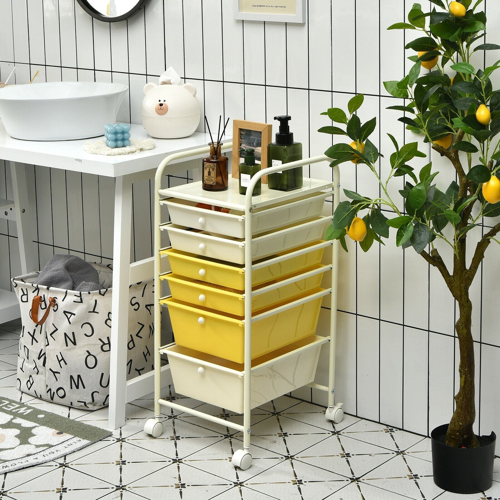 6 Drawers Rolling Storage Cart Organizer, Yellow at Gallery Canada