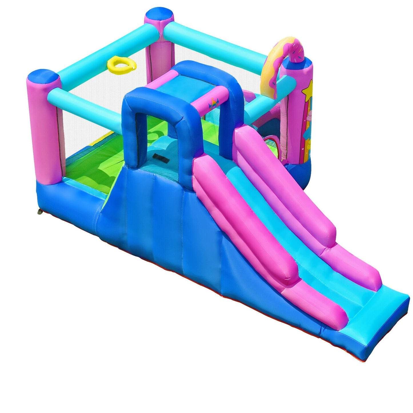 Inflatable Bounce Castle with Dual Slides and Climbing Wall without Blower, Multicolor