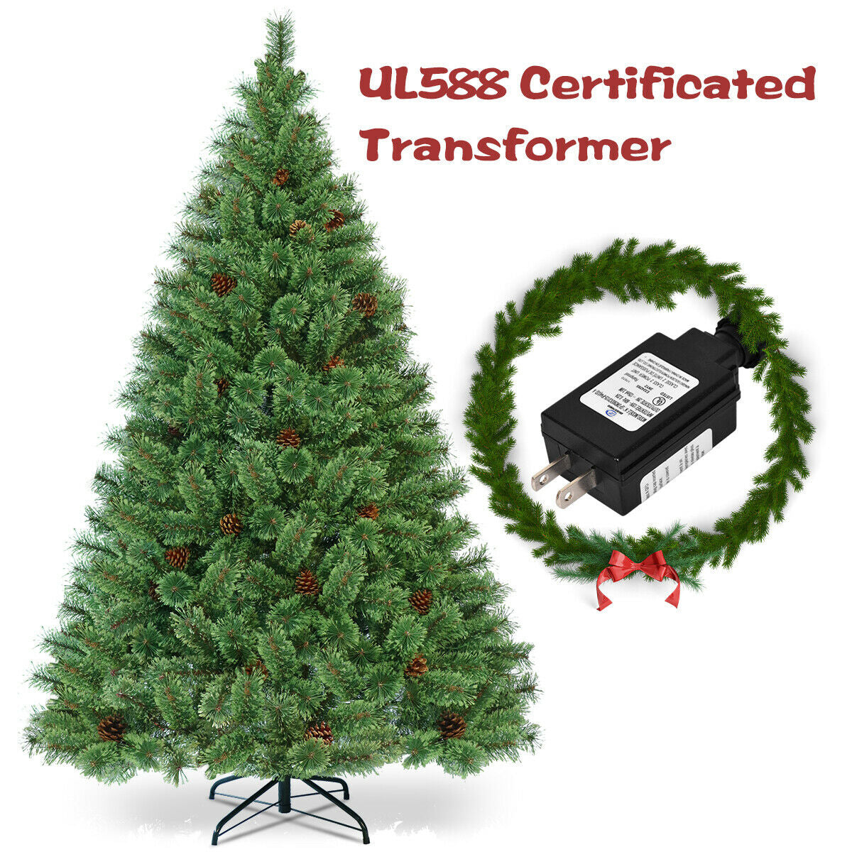6 Feet Pre-Lit PVC Artificial Carolina Pine Tree, LED Lights, Green Christmas Tree at Gallery Canada