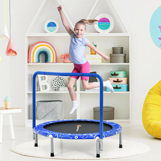 36 Inch Kids Trampoline, Mini Rebounder, Full Covered Handrail, Blue Trampolines Blue at Gallery Canada