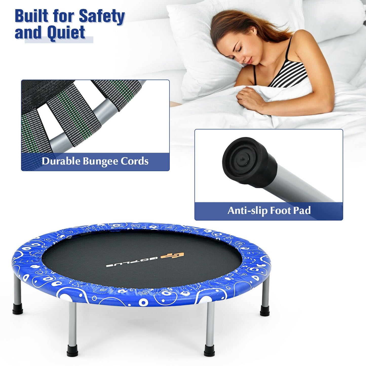 36 Inch Kids Trampoline, Mini Rebounder, Full Covered Handrail, Blue Trampolines at Gallery Canada