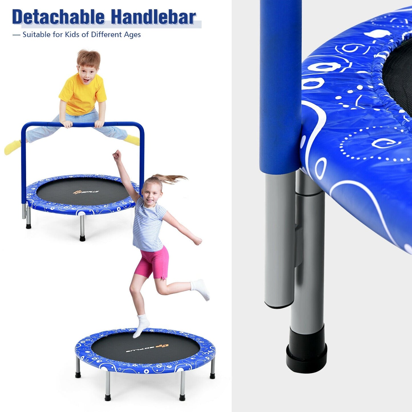 36 Inch Kids Trampoline Mini Rebounder with Full Covered Handrail , Blue