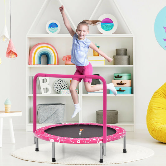 36 Inch Kids Trampoline, Mini Rebounder With Handrail, Pink Trampolines Pink at Gallery Canada
