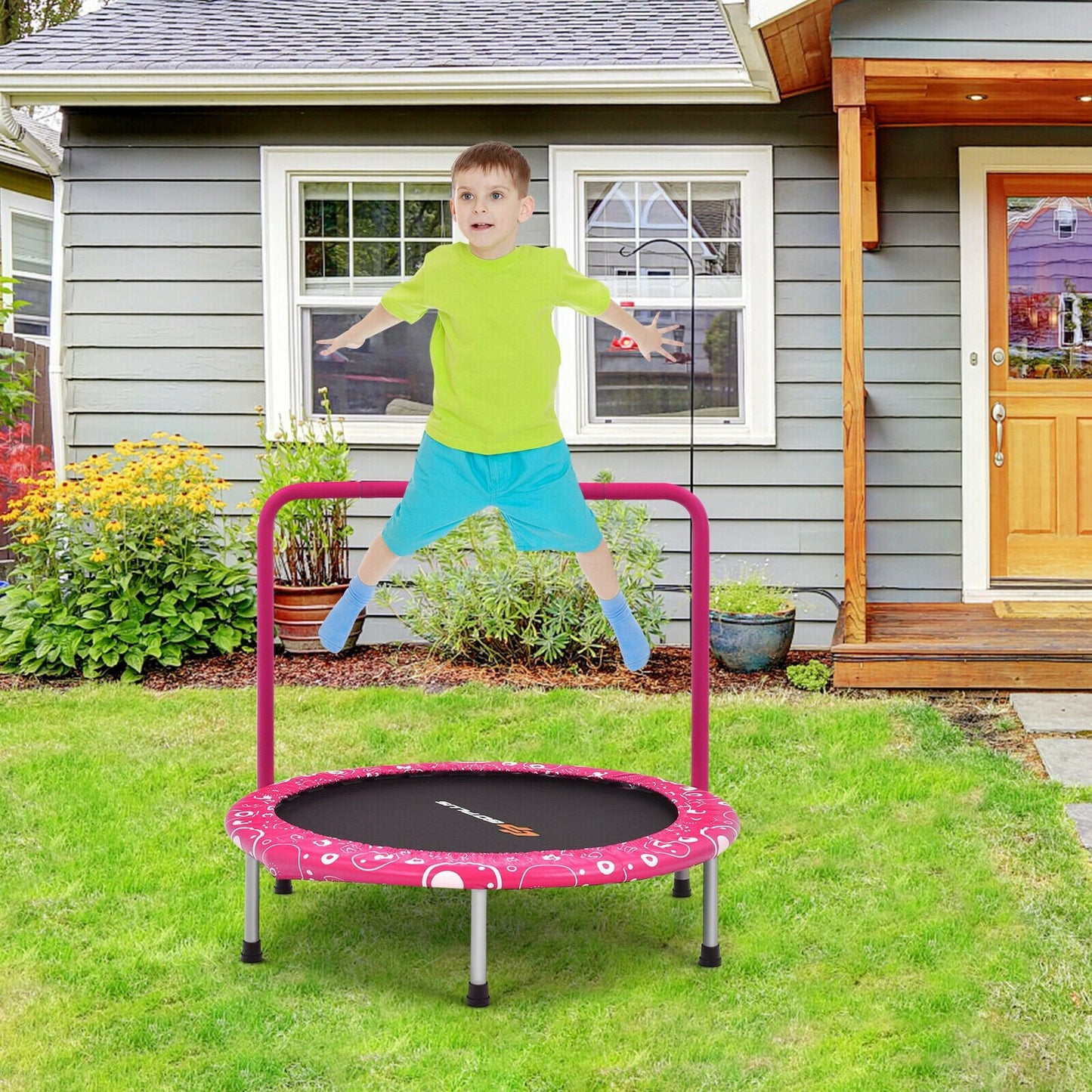 36 Inch Kids Trampoline Mini Rebounder with Full Covered Handrail , Pink at Gallery Canada