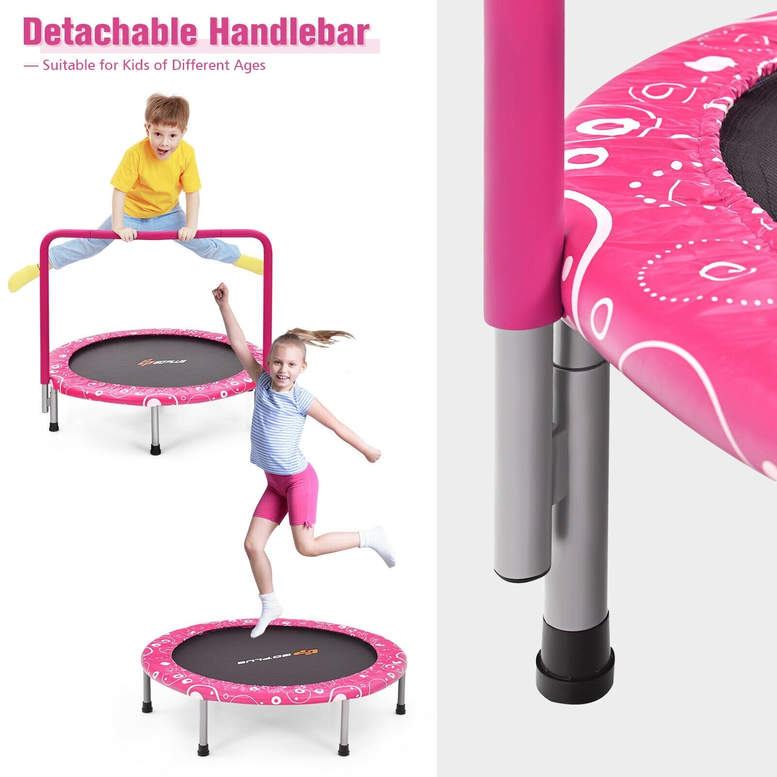 36 Inch Kids Trampoline Mini Rebounder with Full Covered Handrail , Pink at Gallery Canada