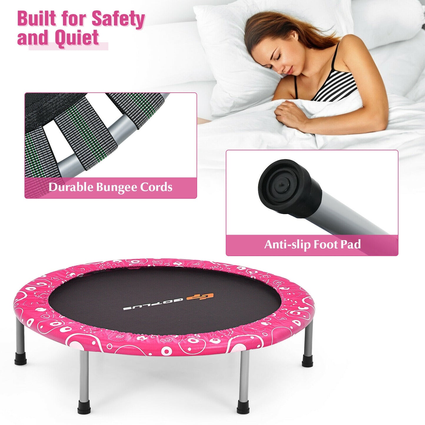 36 Inch Kids Trampoline, Mini Rebounder With Handrail, Pink Trampolines at Gallery Canada