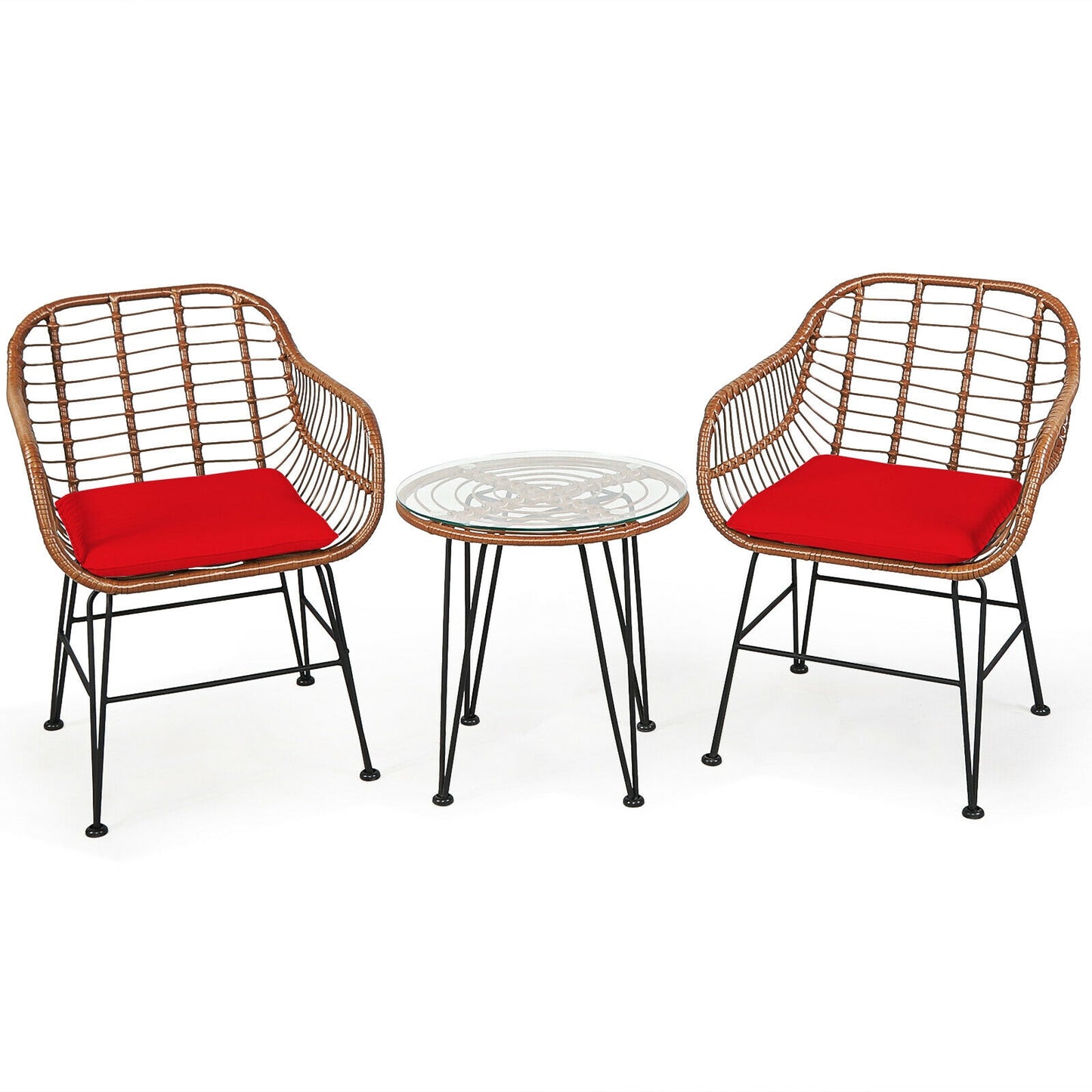 3 Piece Patio Rattan Bistro Set With Cushion, Red Patio Conversation Sets at Gallery Canada