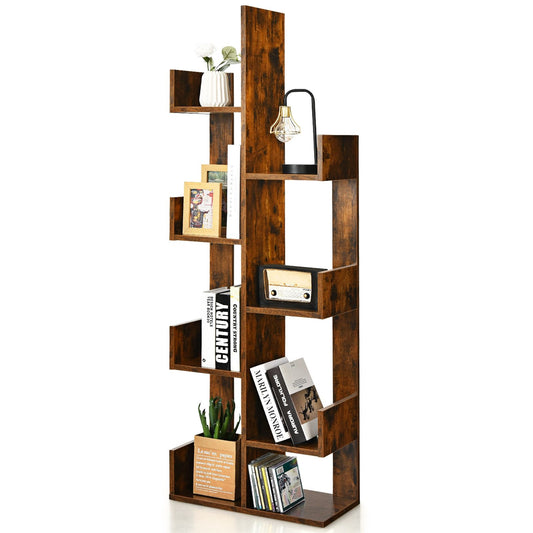 8-Tier Bookshelf Bookcase with 8 Open Compartments Space-Saving Storage Rack , Brown at Gallery Canada