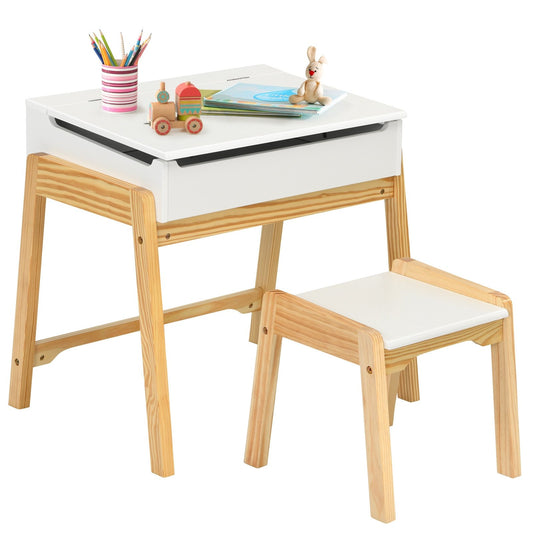 Children Activity Art Study Desk and Chair Set with Large Storage Space for Kids Homeschooling, White at Gallery Canada