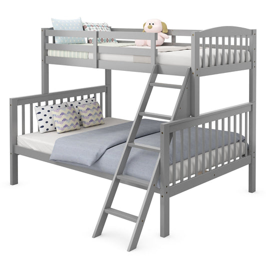 Twin over Full Bunk Bed Rubber Wood Convertible with Ladder Guardrail, Gray at Gallery Canada