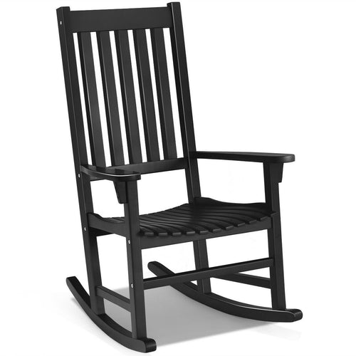 Indoor Outdoor Wooden High Back Rocking Chair, Black