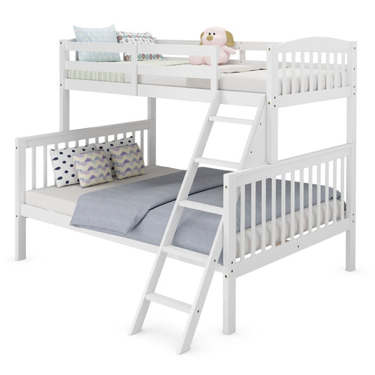 Twin over Full Bunk Bed Rubber Wood Convertible with Ladder Guardrail, White at Gallery Canada