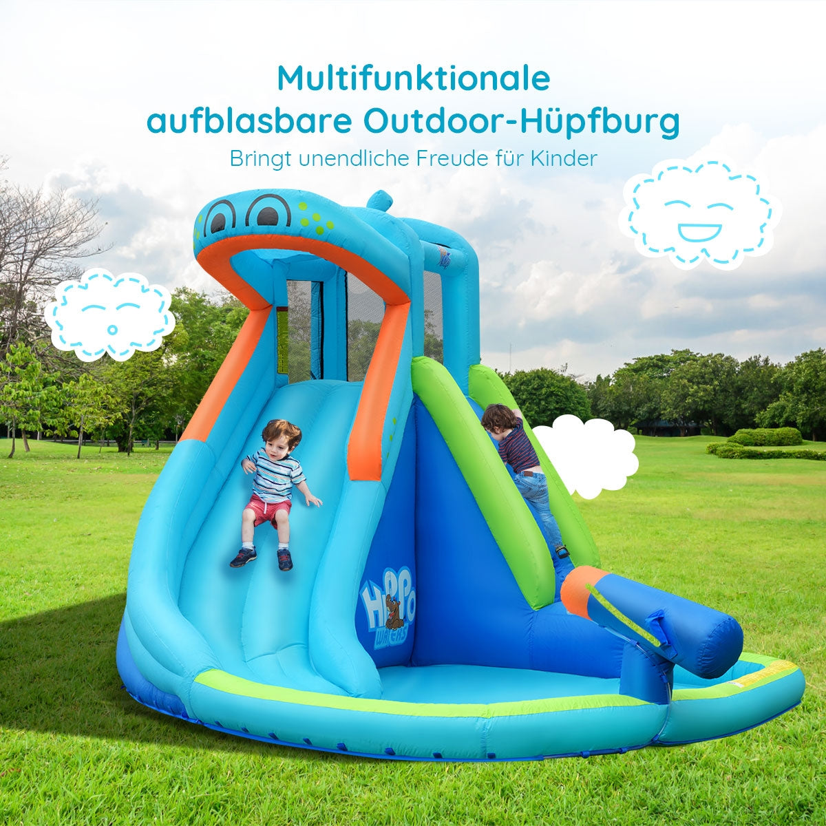 Inflatable Water Pool With Splash And Slide, Blue Bounce House at Gallery Canada